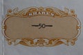 Close up of 50 shares stock certificate Royalty Free Stock Photo