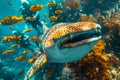AI generated a close-up of a shark underwater followed by several divers