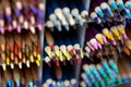 Close-Up of Sharp Colored Pencil Tips. Multiple rows of colored drawing pencils Royalty Free Stock Photo