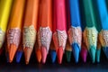 Close Up Of Sharpened Colored Pencils Arranged In A Row