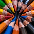 close-up of sharpened colored pencils in artistic arrangement