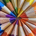 close-up of sharpened colored pencils in artistic arrangement
