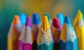 Close-up of sharpened colored pencils in a holder