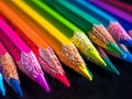 Close-Up of Sharpened Colored Pencils in Rainbow Order