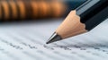 Close-Up of a Sharpened Pencil Highlighting Text on a Document with Blurred Background Royalty Free Stock Photo