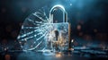 Broken Security: A Conceptual Image of Cracked Glass and Padlock Vulnerability Royalty Free Stock Photo