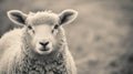 A close up of a sheep with its eyes open in black and white, AI