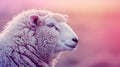 A close up of a sheep with its head turned to the side, AI Royalty Free Stock Photo