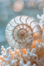 Close up of a shell on coral. Suitable for marine and beach themes Royalty Free Stock Photo