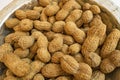 Shelled peanuts in metal bowl Royalty Free Stock Photo