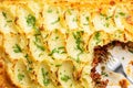 Close-up of Shepherd\'s pie, or cottage pie, or French version hachis Parmentier. Royalty Free Stock Photo