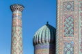Close up of architecture of Sher Dor madrasah ,Islamic religious schools on Registan square . Samarkand , Uzbekistan Royalty Free Stock Photo