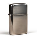 Close-Up of Shiny Chrome Metal Lighter, Isolated Transparent Background - Stylish Sleek Pocket-Sized Smoking and Outdoor Gear