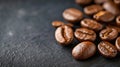 Close-up of Shiny Dark Roasted Coffee Beans Pile on Black Background, Aromatic and Energizing