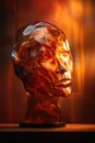 Close up of shiny face sculpture on orange background, created using generative ai technology Royalty Free Stock Photo