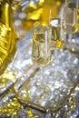 Close up of shiny glasses of champagne over party background Royalty Free Stock Photo