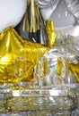 Close up of shiny glasses of champagne over party background Royalty Free Stock Photo