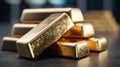 Generative AI Closeup of gold and silver bars stacked on dark background for investment concept business concept. Royalty Free Stock Photo