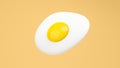 Close up of shiny realistic fried egg isolated on yellow background
