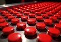 Close-up of shiny red buttons arranged in a grid pattern Royalty Free Stock Photo