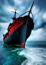 ship with a boat on the sea, Ai Generated Royalty Free Stock Photo