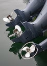 Close up of a Ship Propellers in water. A boat propellers at the marina. Motorboat propellers