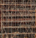 Close up of ship under construction with scaffolding