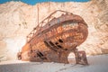 Close up of Ship Wreck beach at the Navagio beach. The most famous natural landmark of Zakynthos, Greek island in the Royalty Free Stock Photo