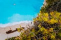 Close up of Shipwreck in Navagio beach. Azure turquoise sea water and paradise sandy beach. Famous tourist visiting