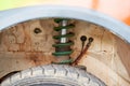 Close-up of the shock absorber suspension of the car Royalty Free Stock Photo