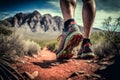 Close up shoe Runner Athlete Running on trail stones Illustration, Generative AI