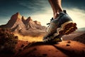 Close up shoe Runner Athlete Running on trail stones Illustration, Generative AI