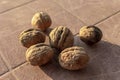 Close-up shoot of batch of walnuts on the table Royalty Free Stock Photo