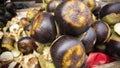 Close up shoot of ripe black palmyra palm on van at street of Dhaka, Bangladesh Royalty Free Stock Photo