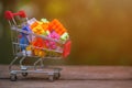 Close up of shopping cart full of legos Royalty Free Stock Photo