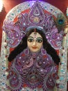 A close up short of Maa Durga idol , most powerful goddess in west Bengal ,highly decorated with Indian cork.