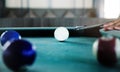 Close up short playing pool table game Royalty Free Stock Photo