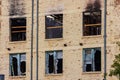 Close up shot of abandoned fire damaged hotel in El Paso downtown