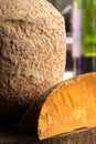 Close up shot of aged mimolette cheese Royalty Free Stock Photo