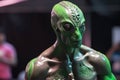 close-up shot of alien athlete, with their unique features on full display, during competition