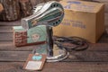 Close up shot of a antique 1950s hair dryer, vintage concept.