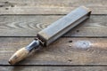 Close up shot of a Antique Vintage Double edged razor sharpener, retro concept Royalty Free Stock Photo