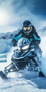 Boldly Textured Surfaces: A Swiss Style Snowmobile Ride In Dark Cyan And Light Black Royalty Free Stock Photo