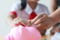 Close up shot Asian little girl in Thai student kindergarten uni Royalty Free Stock Photo