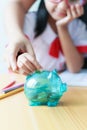 Close up shot Asian little girl in Thai student kindergarten uni Royalty Free Stock Photo