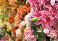 Close up shot of assorted plastic flower arrangement