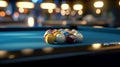 Close Up shot ball on a pool table. Generative AI Royalty Free Stock Photo