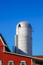 Close up shot of Barn silo against blue sky