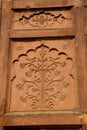 Close up shot of bas relief etching on wall at Red Fort in Delhi, India, Asia