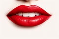 Close up shot of beautiful female lips with red lipstick. Beauty, fashion Royalty Free Stock Photo
